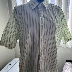 Yves Saint Laurent Men's White and Green Striped Shirt